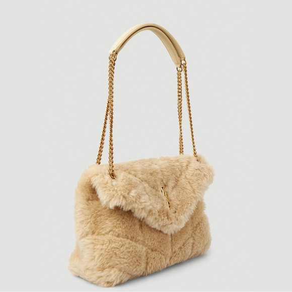 NEW! Authentic YSL SAINT LAURENT CREAM PUFFER LARGE FUR SHEARLING SHOULDER BAG - Picture 8 of 17